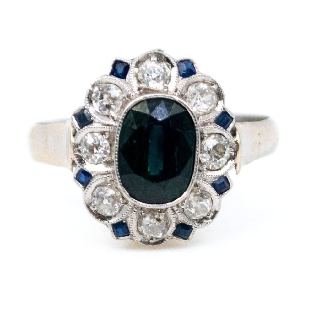 Antique Art Deco 1.50ct Sapphire and Diamond Ring