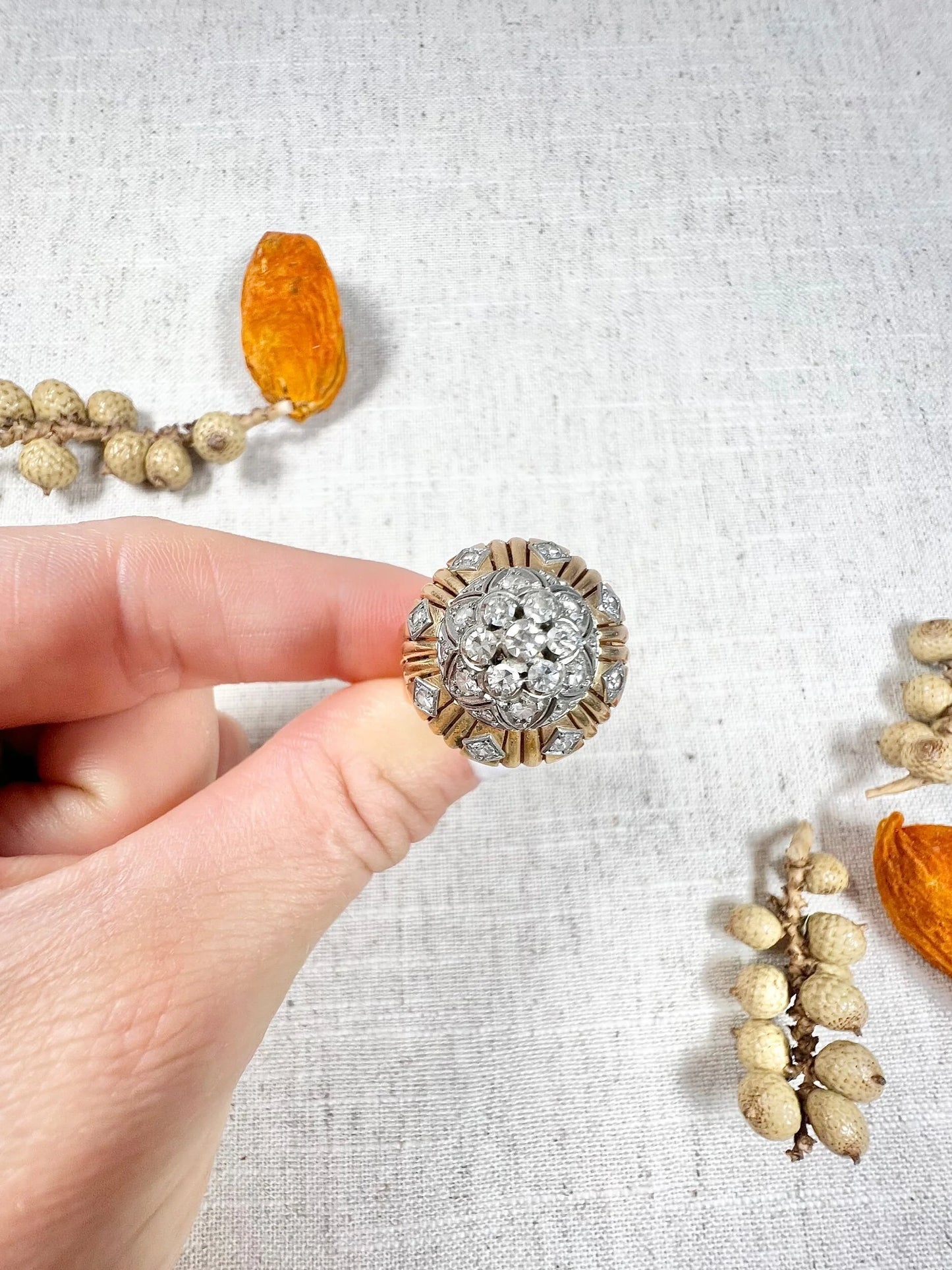 Vintage 1960's 18 Carat Gold, Tiered Dome Shaped, Diamond Cocktail Ring