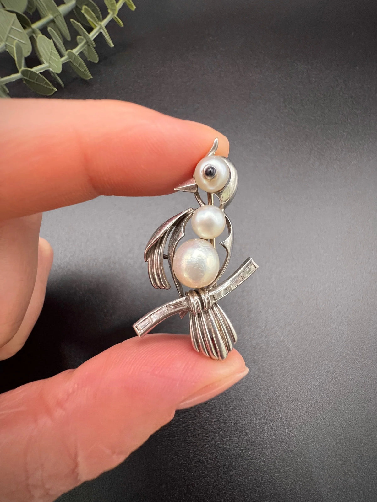 Antique Platinum, 1920s Bird Brooch, Pearls and Natural Diamonds