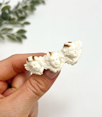 Early Victorian Angel Skin Coral Cherub Trio Shell Cameo Brooch, Circa 1850