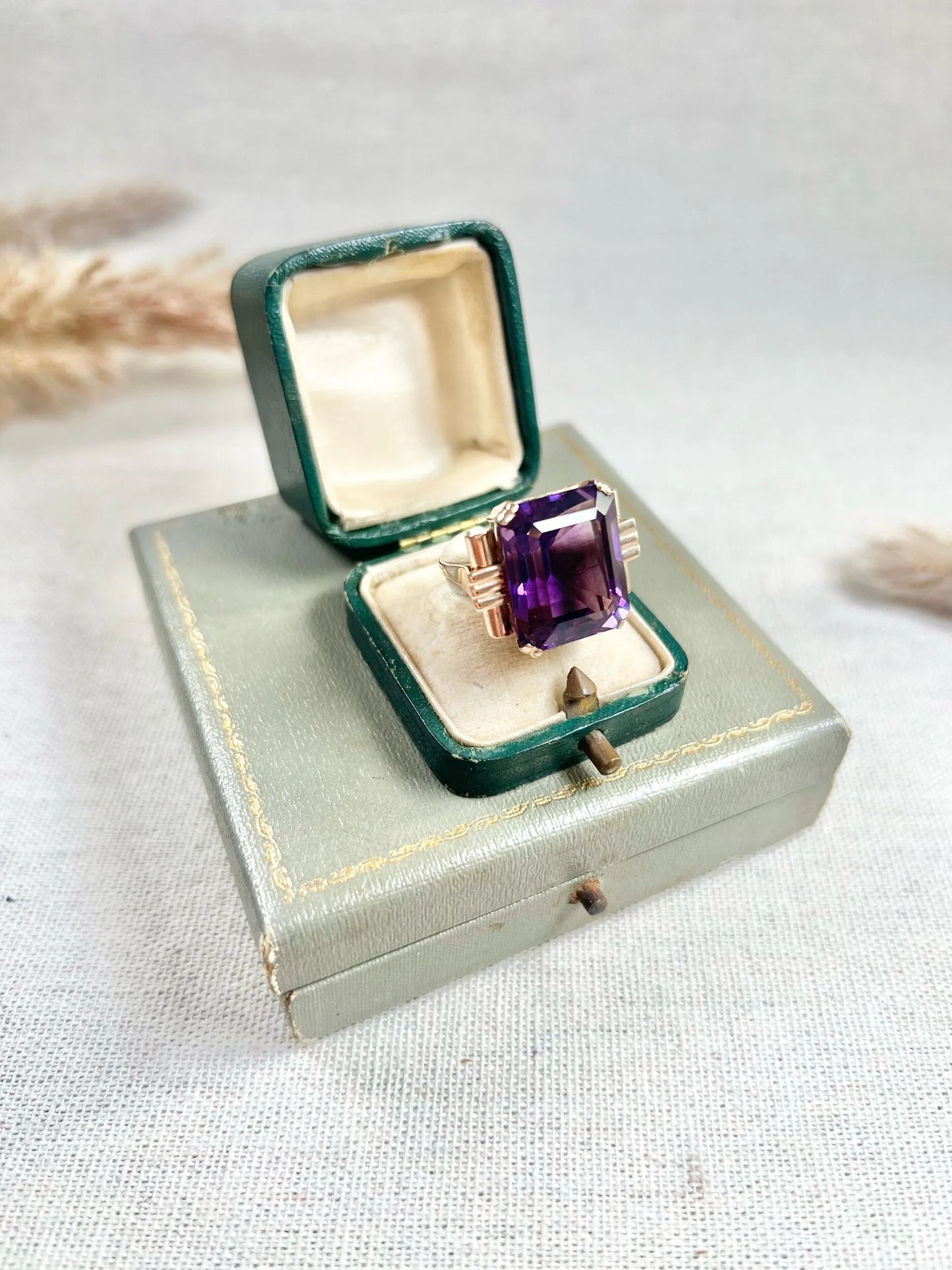 Vintage 14 Carat Yellow Gold Large Amethyst Cocktail Ring, Circa 1940