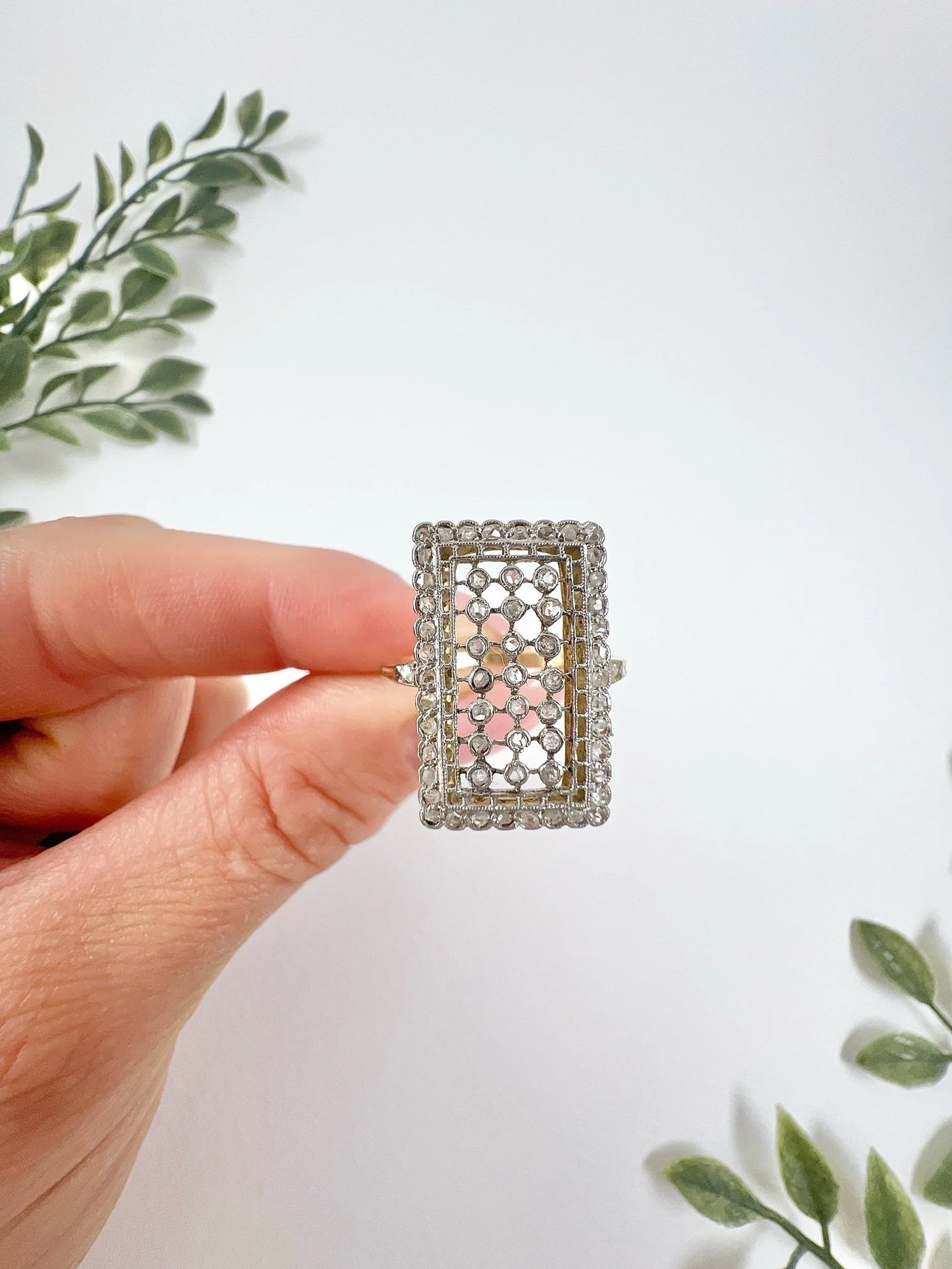 Edwardian Antique Diamond Rectangular Plaque Ring