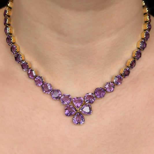 Victorian Antique Amethyst Necklace with Clover Cluster Drop