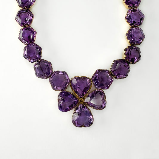 Victorian Antique Amethyst Necklace with Clover Cluster Drop