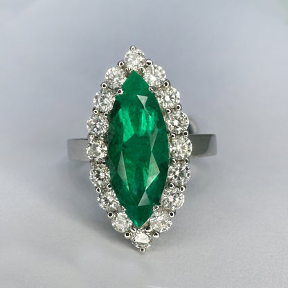 Vintage 5ct Marquise Emerald and Diamond Navette Cluster Ring in Platinum