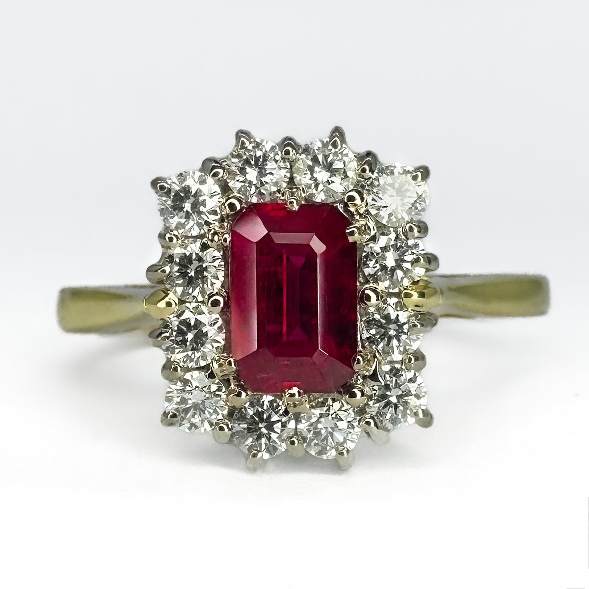 Ruby Diamond Rectangular Cluster Ring