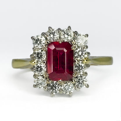 Ruby Diamond Rectangular Cluster Ring