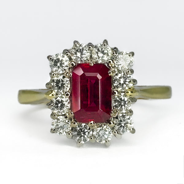 Ruby Diamond Rectangular Cluster Ring