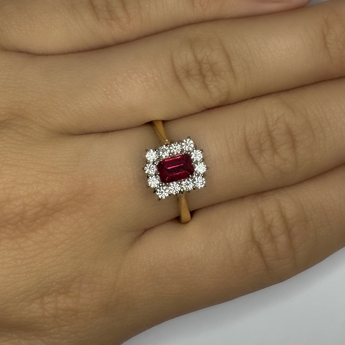 Ruby Diamond Rectangular Cluster Ring