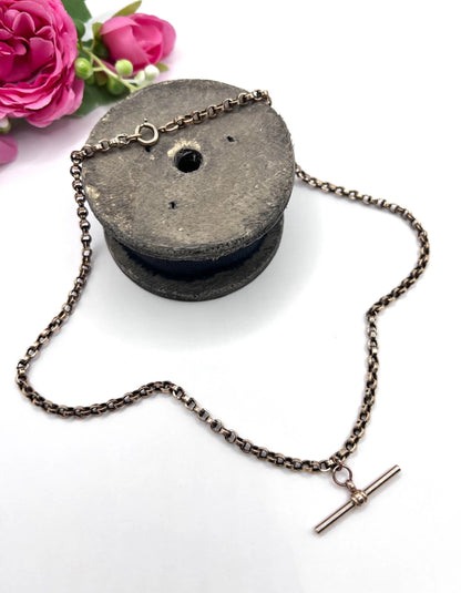 Victorian 9 Carat Rose Gold Rolo Link Albert Chain Necklace, Circa 1880