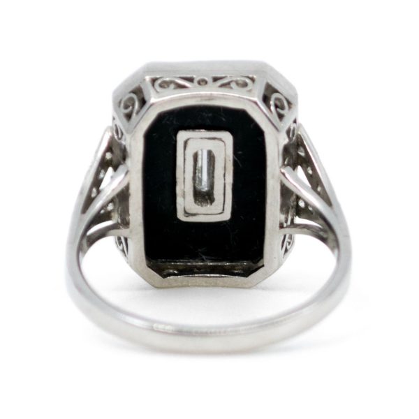 Antique Art Deco Onyx and Baguette Cut Diamond Ring