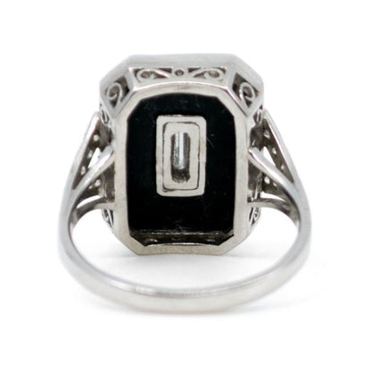 Antique Art Deco Onyx and Baguette Cut Diamond Ring