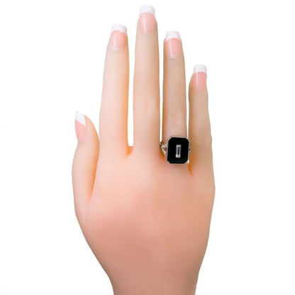 Antique Art Deco Onyx and Baguette Cut Diamond Ring
