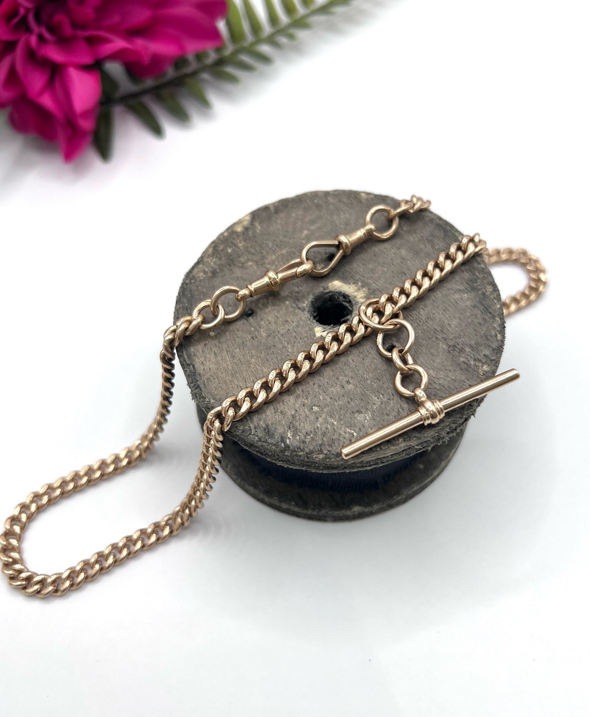 Vintage 9 ct Gold Albert Chain: Watch Chain Necklace, Birmingham 1930