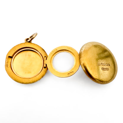 Antique 15ct Yellow Gold Memorial Triple Locket Pendant with Forget Me Not Victorian Edwardian