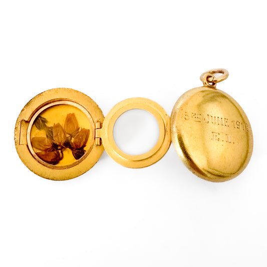 Antique 15ct Yellow Gold Memorial Triple Locket Pendant with Forget Me Not Victorian Edwardian