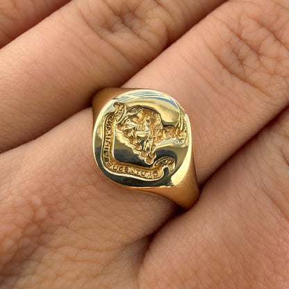 1918 Lynx &amp; Motto Intaglio Signet Ring