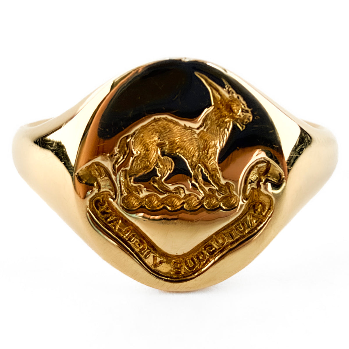 1918 Lynx &amp; Motto Intaglio Signet Ring