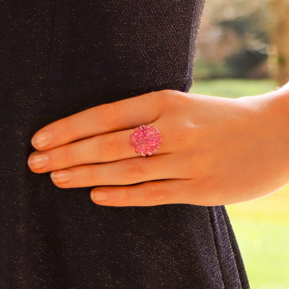 Hydrangea 21.23ct Briolette Pink Sapphire Cluster Cocktail Ring