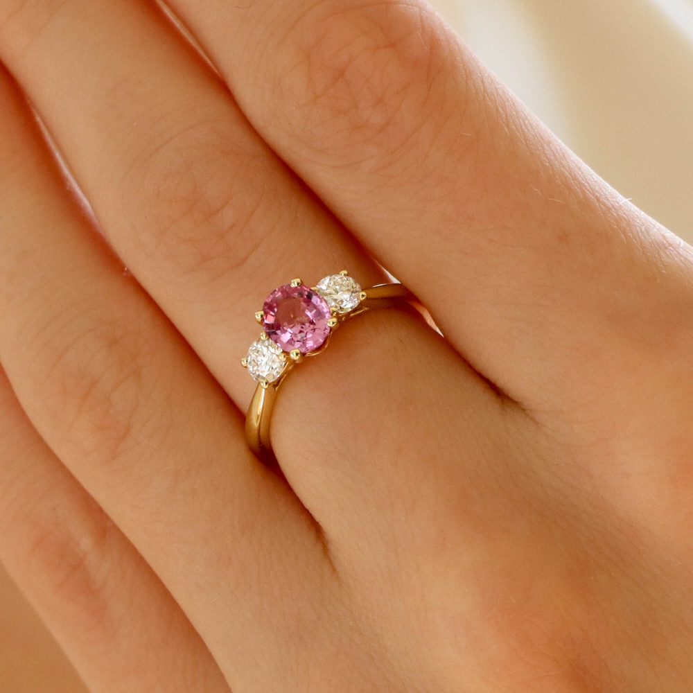 Pink Sapphire and Diamond Trilogy Engagement Ring