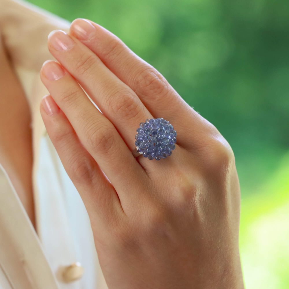 Hydrangea 22.15ct Briolette Blue Sapphire and Diamond Cluster Cocktail Ring