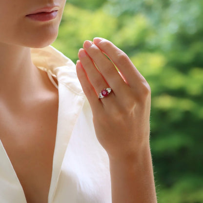 Ruby Diamond Three Stone Engagement Ring