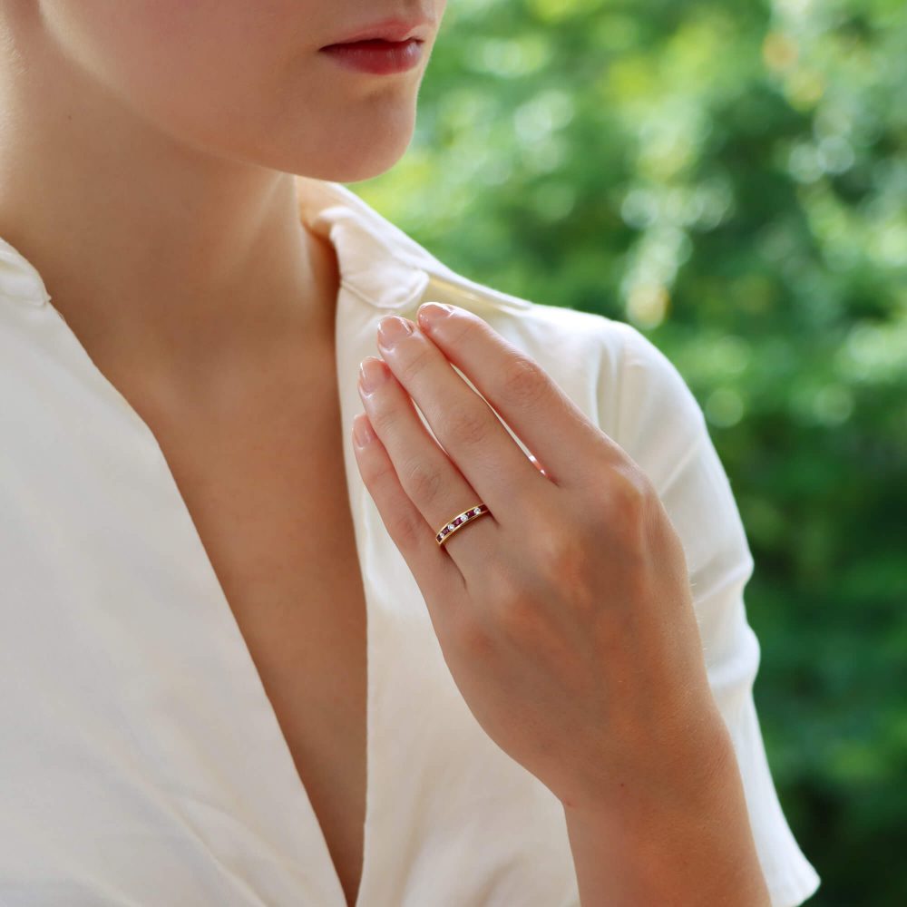 Diamond and Ruby Half Eternity Ring in 18ct Yellow Gold