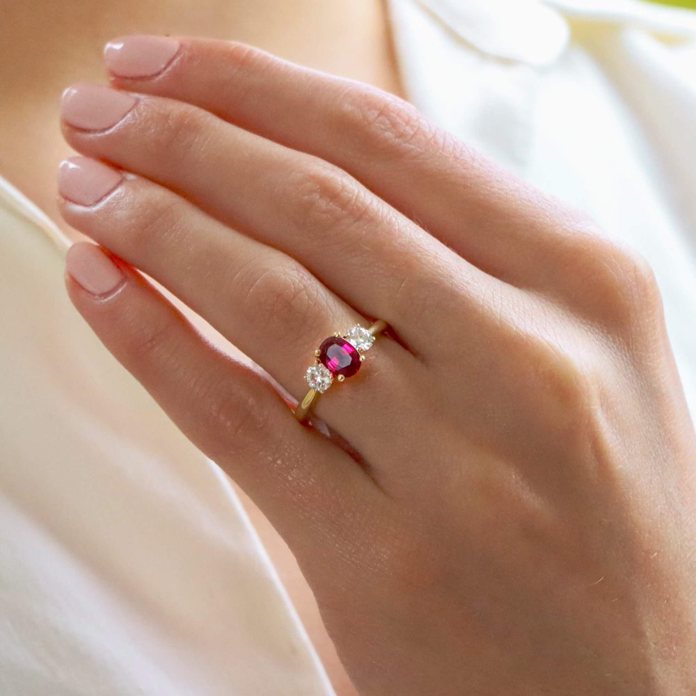 Certified Ruby and Diamond Trilogy Engagement Ring