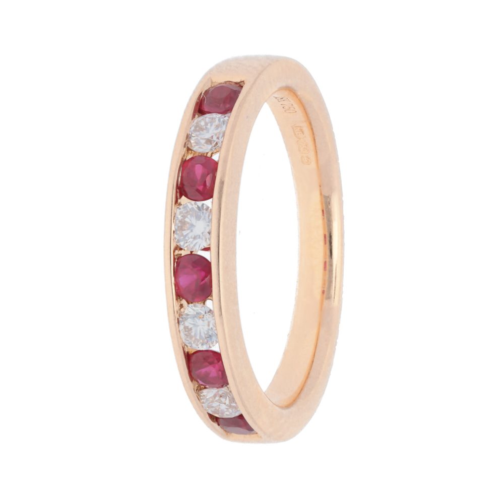 Diamond and Ruby Half Eternity Ring Band in 18ct Gold