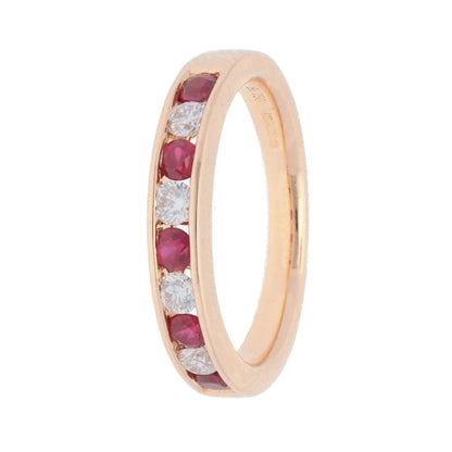 Diamond and Ruby Half Eternity Ring Band in 18ct Gold