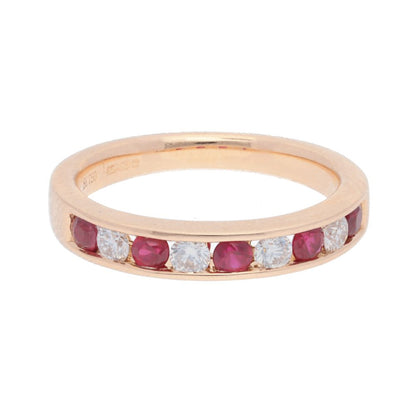 Diamond and Ruby Half Eternity Ring Band in 18ct Gold