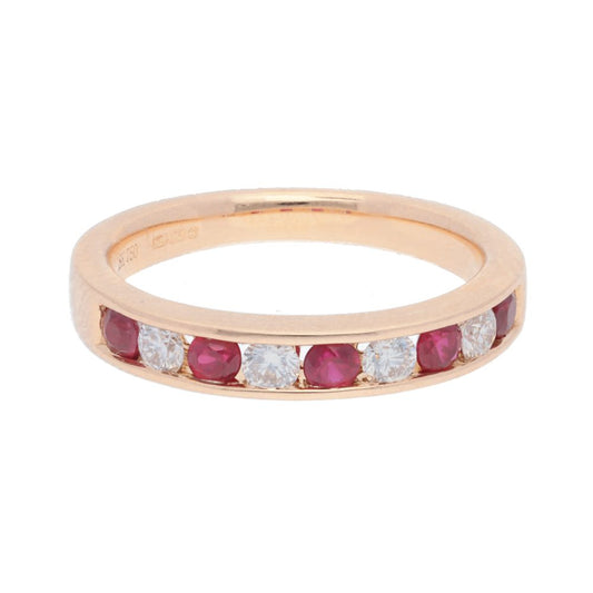 Diamond and Ruby Half Eternity Ring Band in 18ct Gold