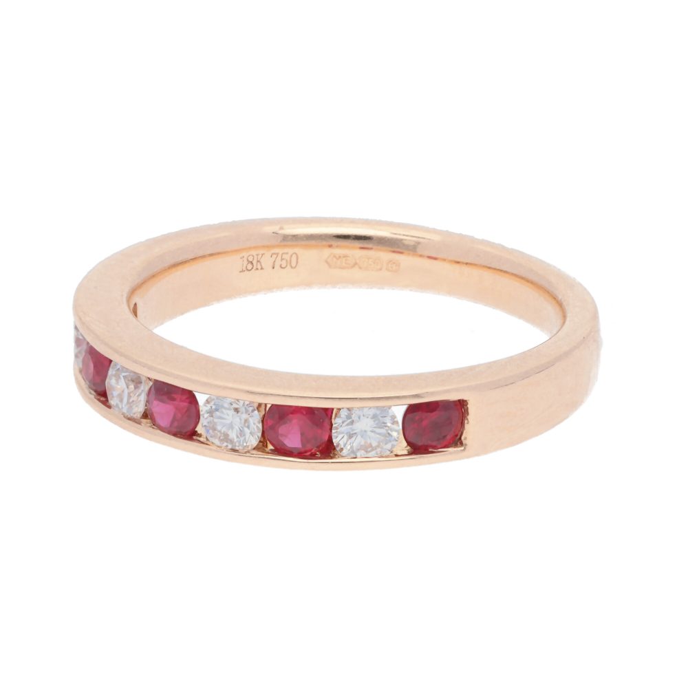 Diamond and Ruby Half Eternity Ring Band in 18ct Gold