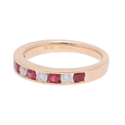Diamond and Ruby Half Eternity Ring Band in 18ct Gold
