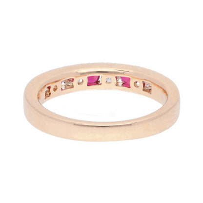Diamond and Ruby Half Eternity Ring Band in 18ct Gold