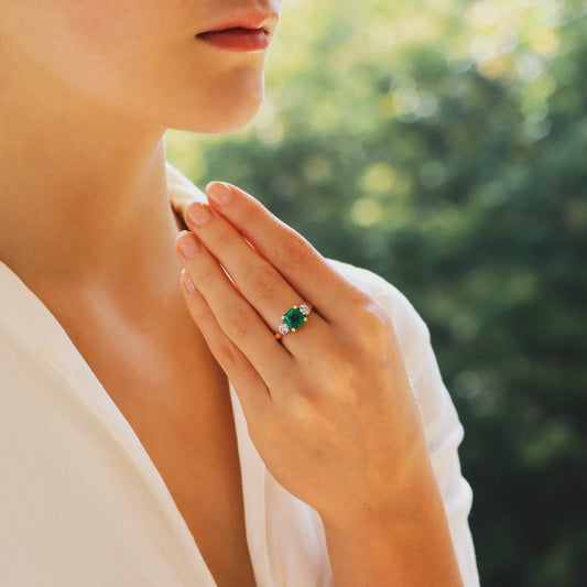GIA Certified Emerald and Diamond Three Stone Ring