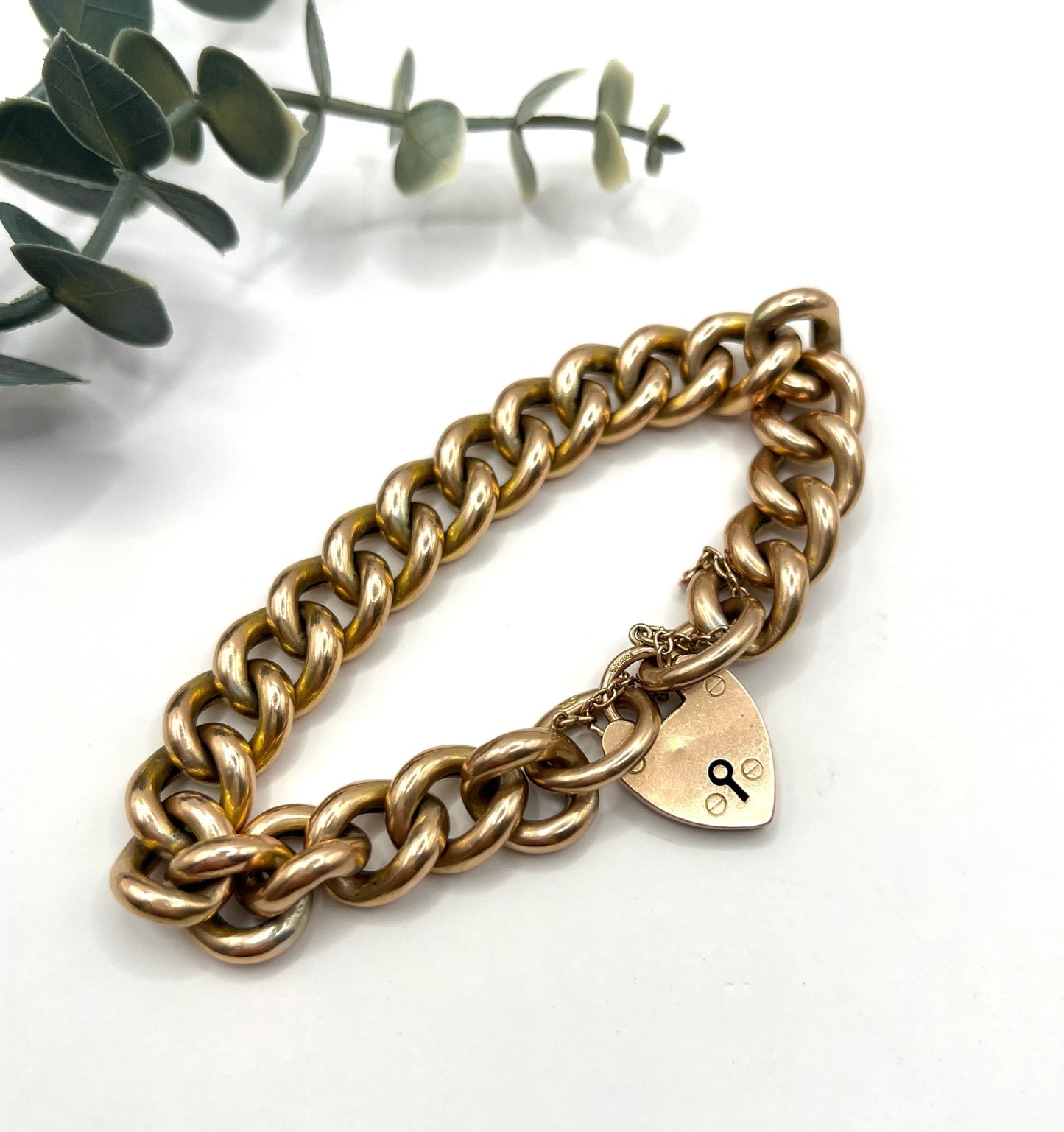 Antique 9 Carat Edwardian Rose Gold Curb Bracelet