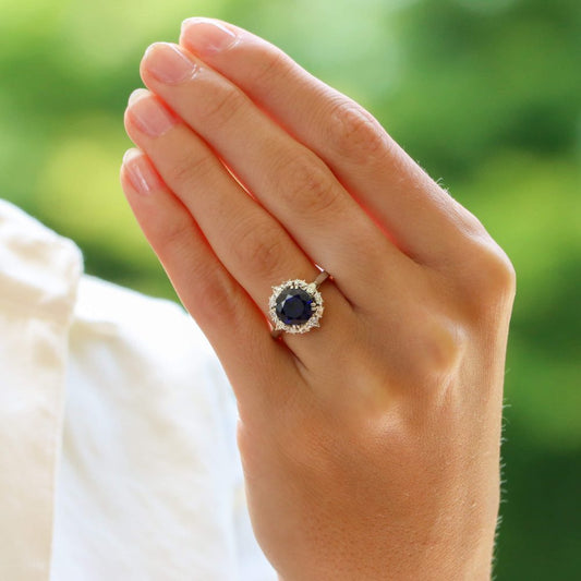 3.22ct Royal Blue Sapphire and Diamond Platinum Cluster Ring