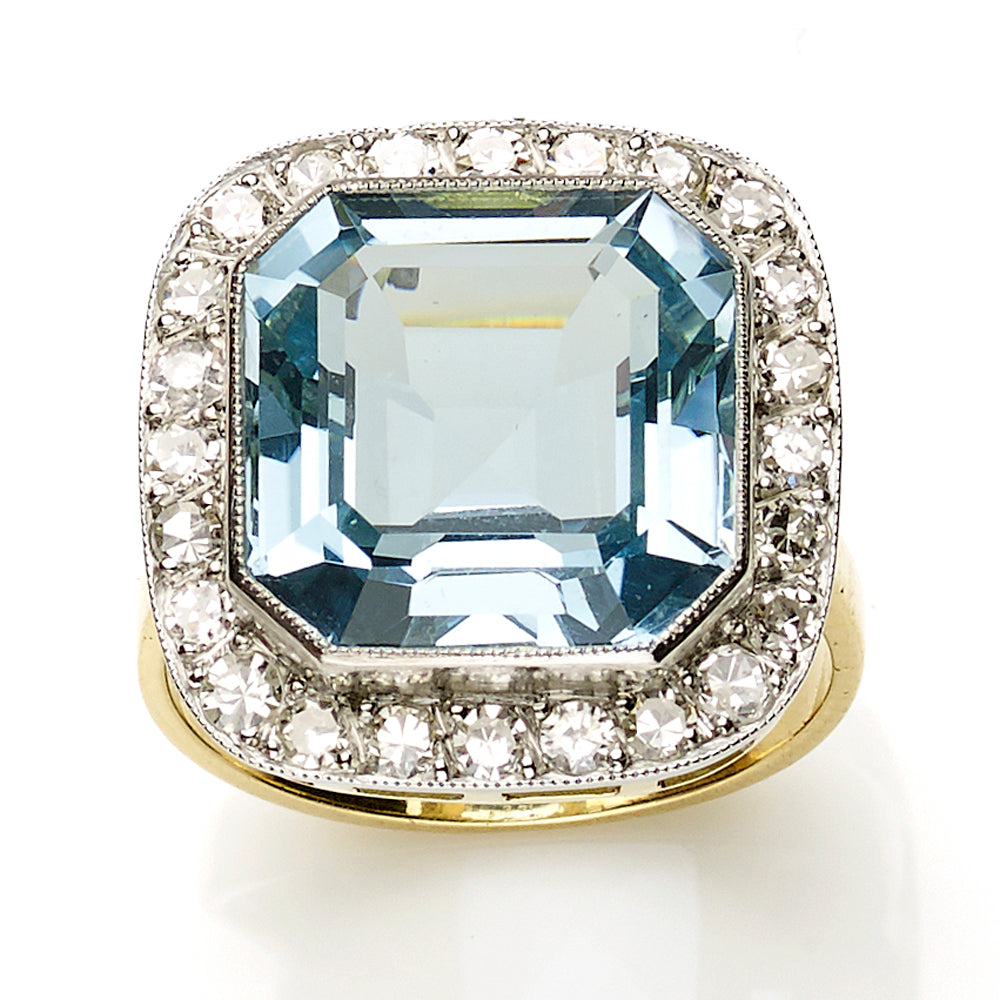 Aquamarine & Diamond Cluster Ring