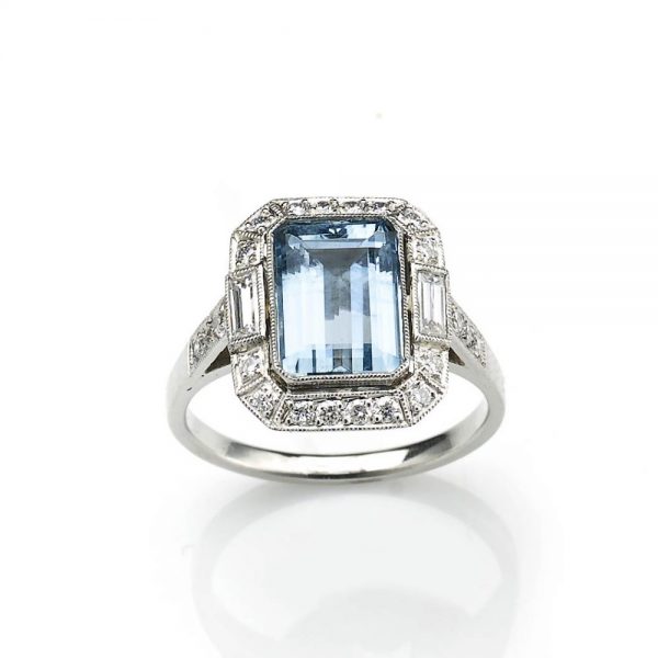 Aquamarine and Diamond Cluster Ring