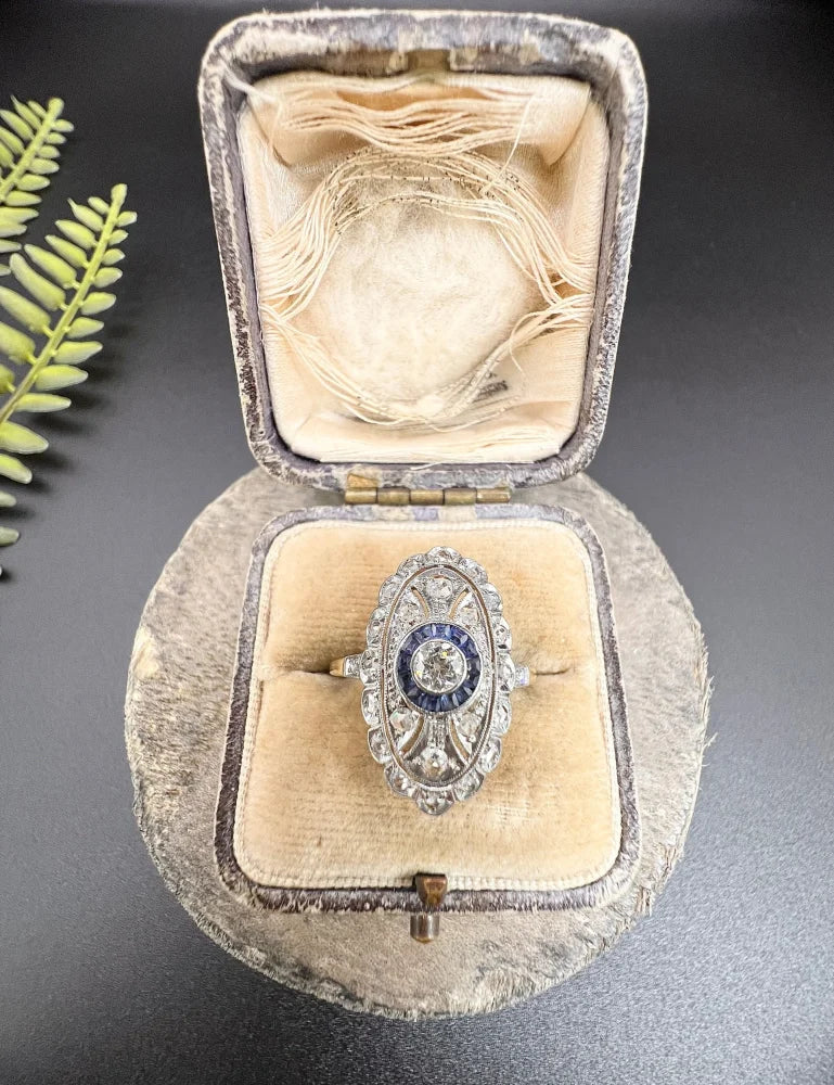 Antique Edwardian Sapphire and Diamond Panel Dress Ring