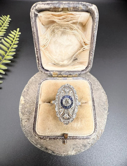 Antique Edwardian Sapphire and Diamond Panel Dress Ring