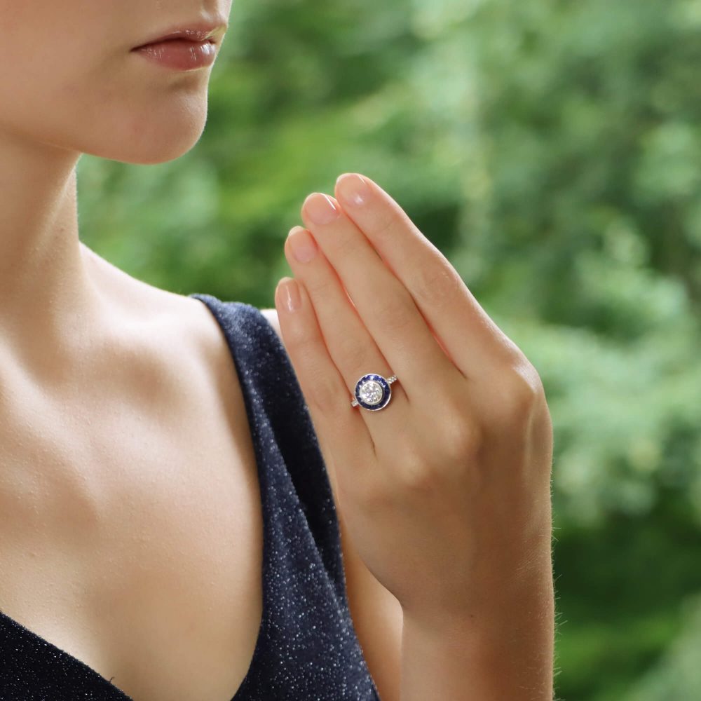 Sapphire and Diamond Target Ring