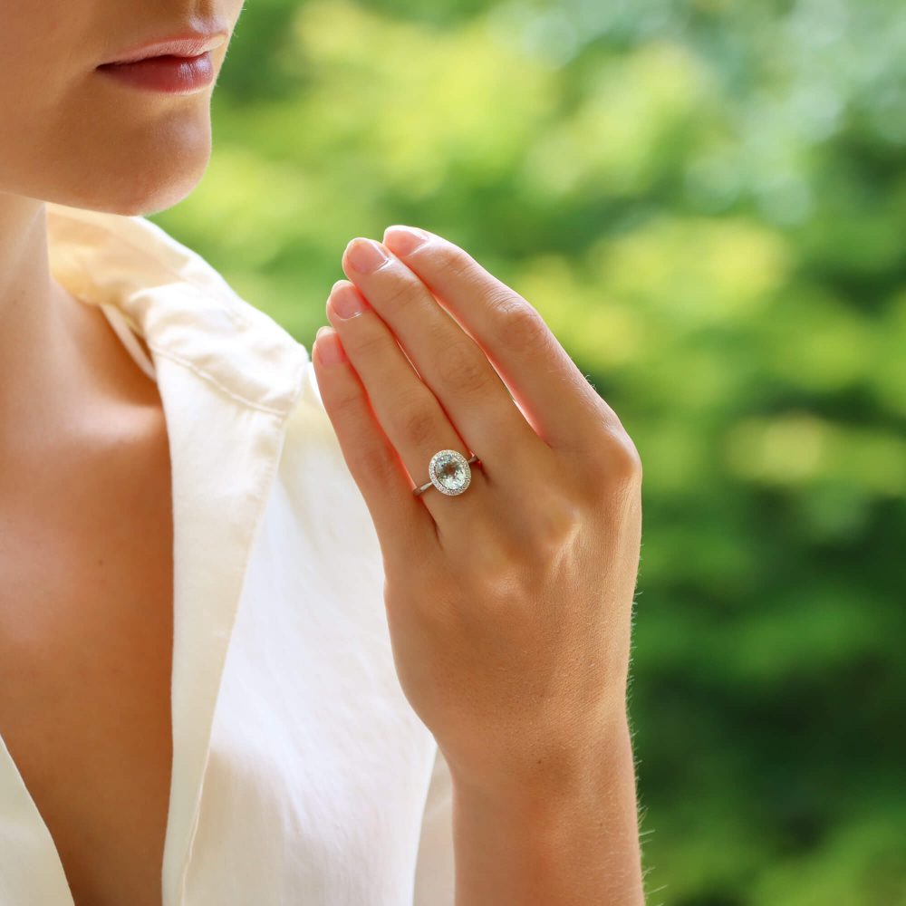 3.39ct Oval Aquamarine and Diamond Halo Cluster Ring