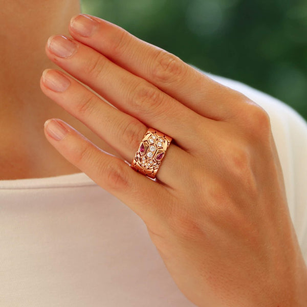 Bvlgari rubellite and diamond ring set in rose gold.