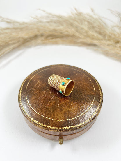 Antique 15ct Yellow Gold & Turquoise Victorian Gold Thimble with Original Antique Box