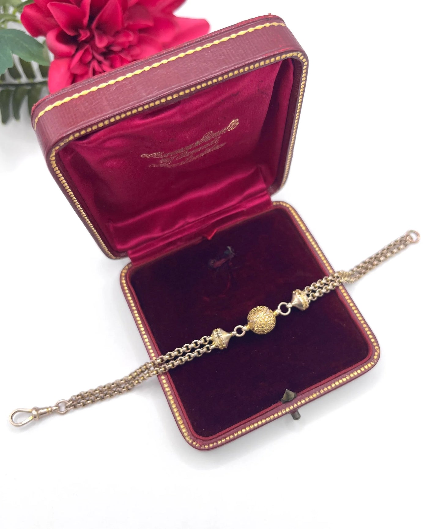 Antique 9 ct Gold, Victorian Belcher Link Orb Albertina Bracelet