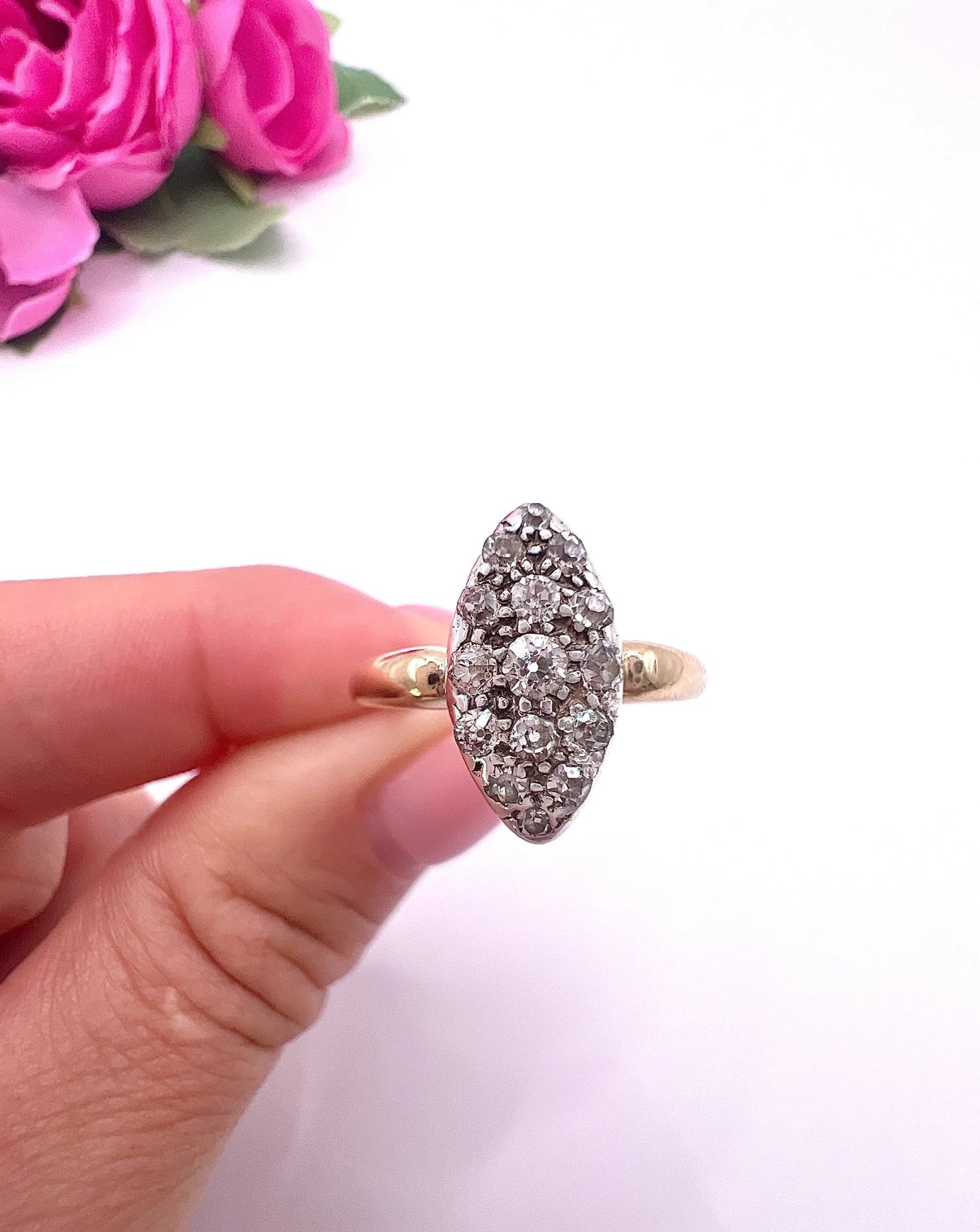 Victorian 18 Carat Yellow Gold Diamond Marquise/Navette Ring, Circa 1880