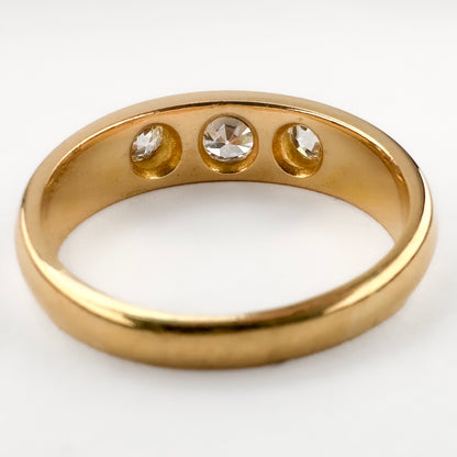 Victorian Antique Old Cut Diamond Three Stone Gypsy Ring, 0.75 carats