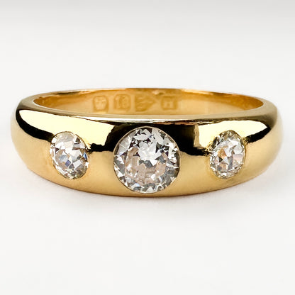Victorian Antique Old Cut Diamond Three Stone Gypsy Ring, 0.75 carats
